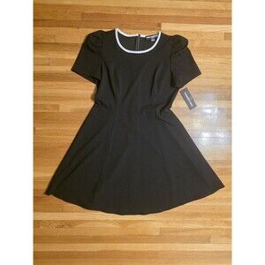 Karl Lagerfeld Paris Black Scuba Contrast Trim Crepe A-Line Dress Women’s 10